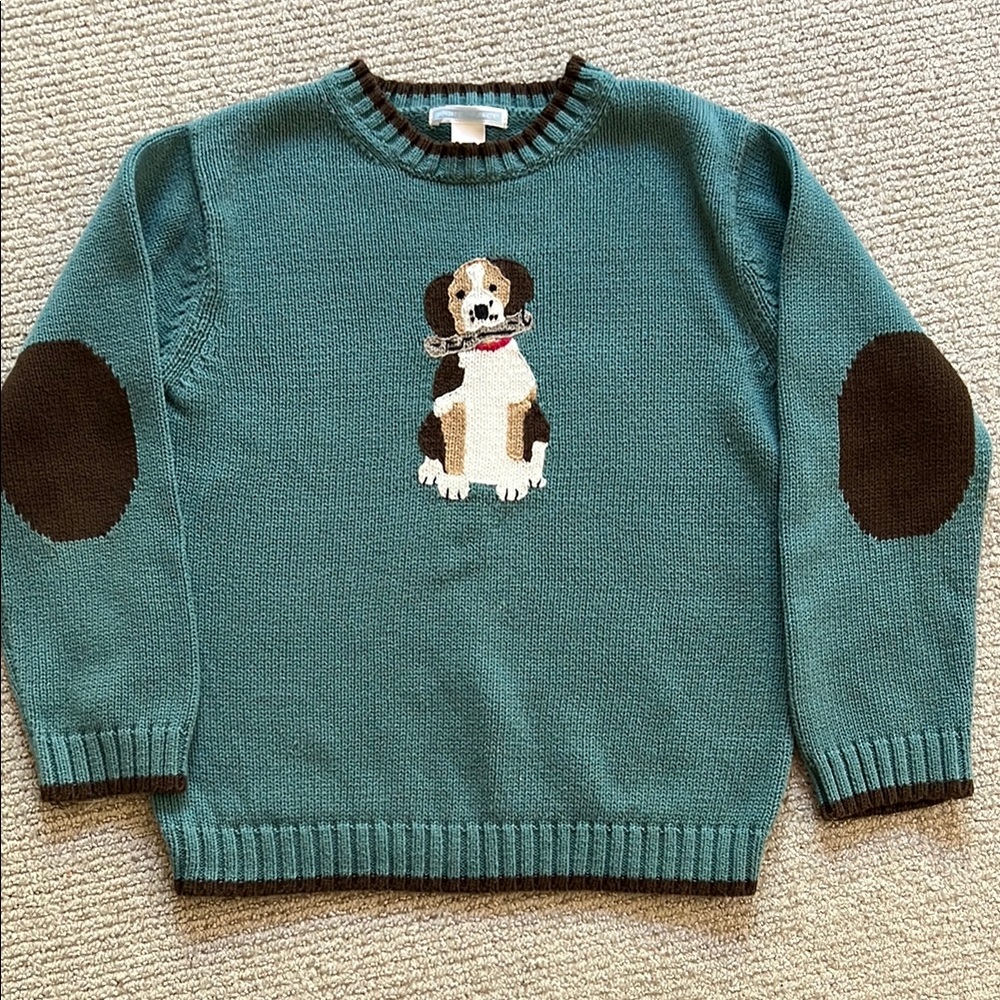Janie and Jack Beagle Dog Pattern Teal Sweater